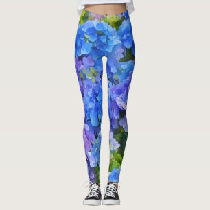 Flores de Hydrangea Azuis Leggings de Arte Floral