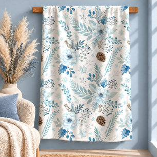 Flores de Inverno em Aquarela Chic Manta Azul Mari