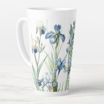 Flores De Íris Azuis Botânicas Redouvem A Caneca