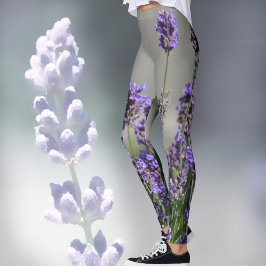 Flores de Lavanda Botânico Floral Cinza Leggings