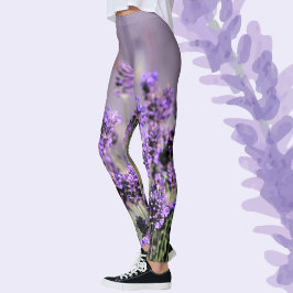 Flores de Lavanda Botânico Floral Leggings Lilás