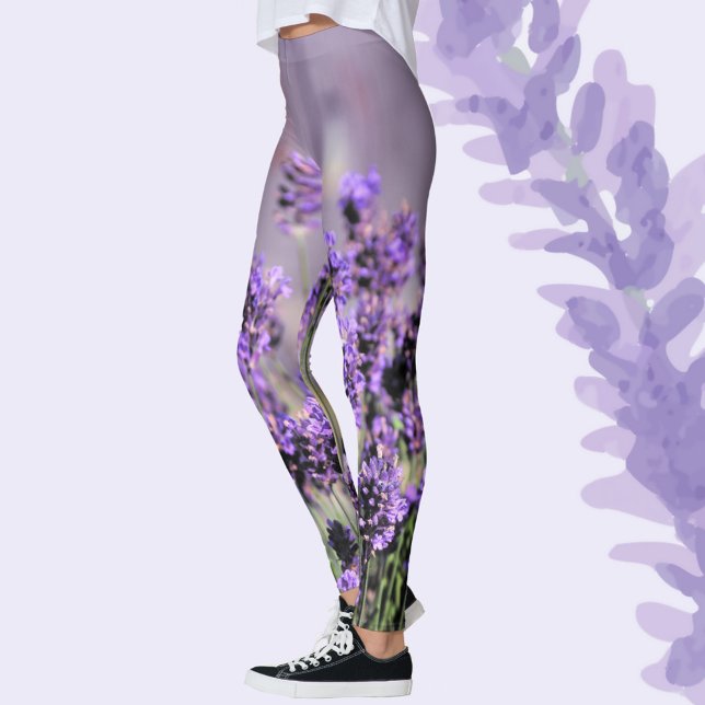Flores de Lavanda Botânico Floral Leggings Lilás (Criador carregado)