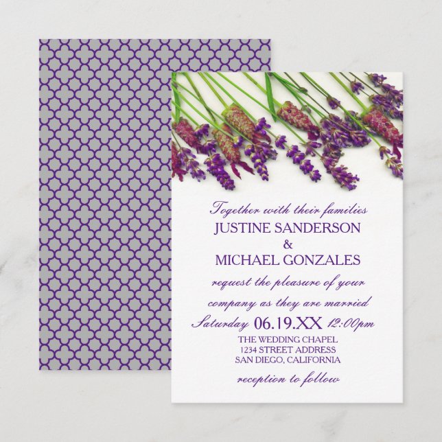 Flores de Lavanda - Convite de Casamento 3X5 (Frente/Verso)