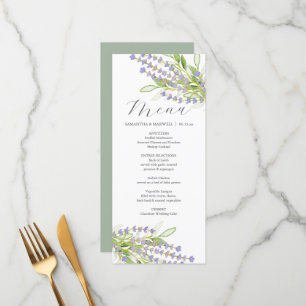 Flores de Lavanda de Aquarela com Menus de Casamen