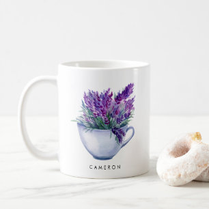 Flores de Lavanda em Aquarela em Xícara Personaliz