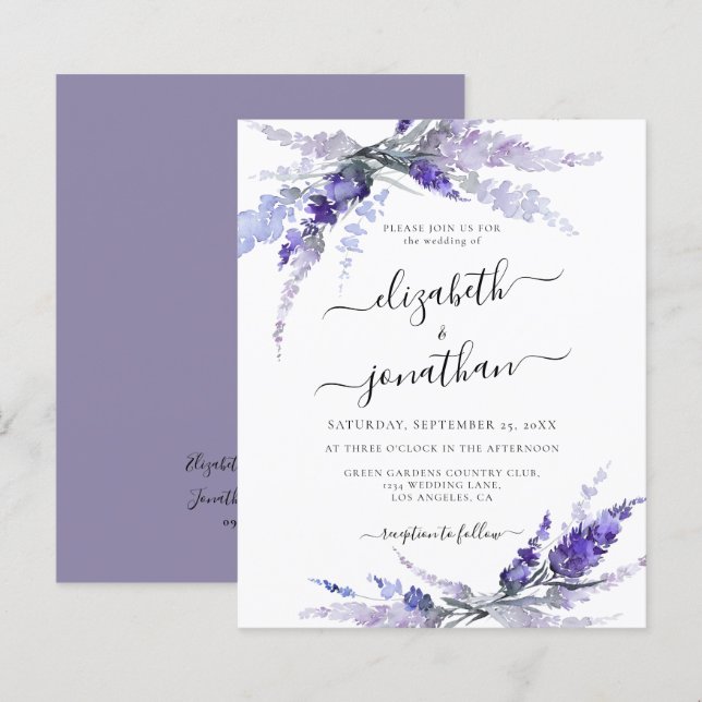 Flores de Lavanda Floral Lilás Orçamento Boho Casa (Frente/Verso)