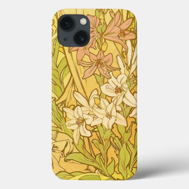 Flores de lírio Art Nouveau de Alfonse Mucha (Verso)