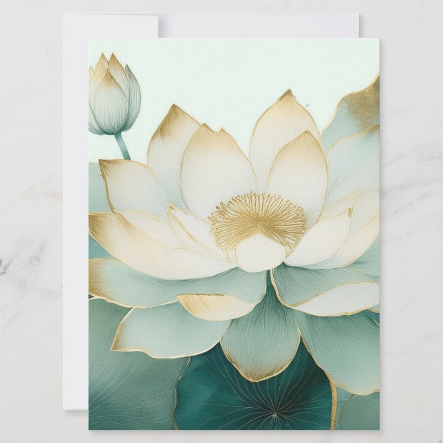 Flores de Lótus Bordas Douradas Verde Pastel  (Frente)