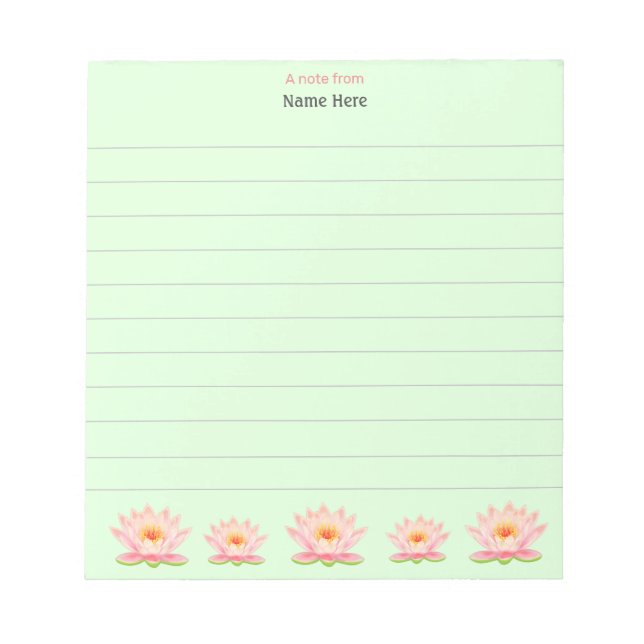 Flores de Lótus em Bloco de Notas Listrado Verde C (Frente)