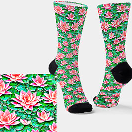 Flores De Lotus Rosa Em Pé De Folhas Verdes