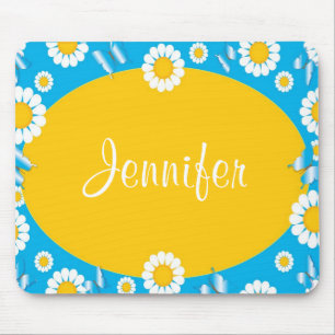 Flores de Margarida, Mousepad Personalizado Azul e