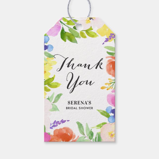 Flores de Mola de Aquarela Obrigado Etiqueta de Pr (Frente)