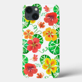 Flores de Nastúrcios em Aquarela Desenhadas à Mão