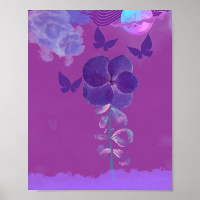 Flores de Neon Roxo à Noite Poster (Frente)