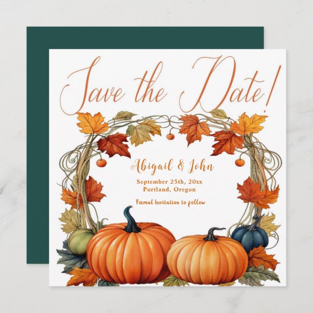 Flores de outono/Abóboras Salvem o Anúncio de Data (Frente/Verso)