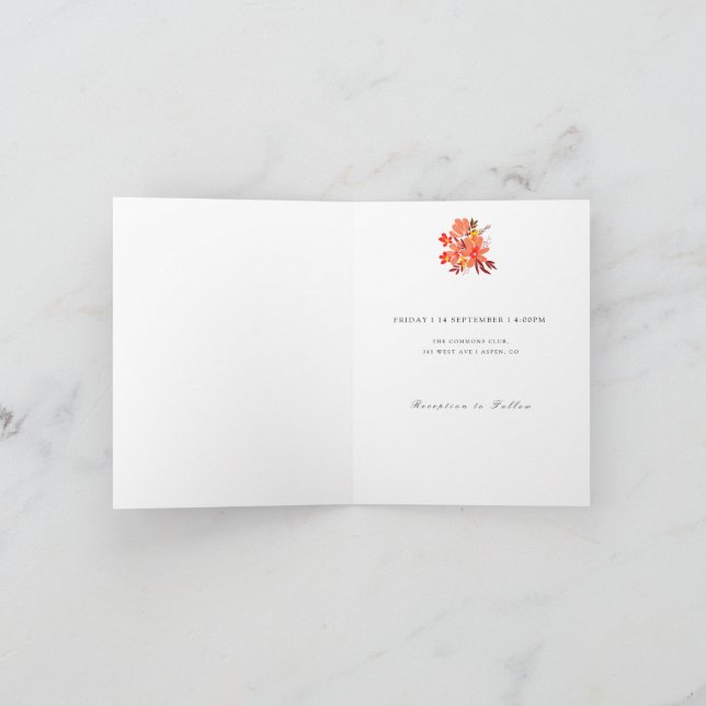 Flores de outono e Convite para Casamento de Folha (Interior)