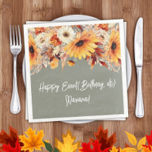 Flores de Outono em Guardanapos de Festa Verde Sag