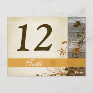Flores de outono, FAUX Wood Table Number Cartão de