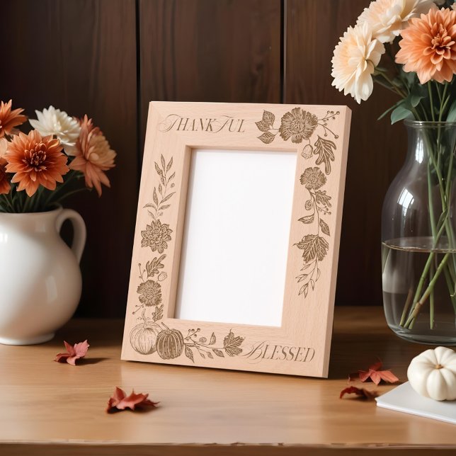 Flores de outono Gratas e Bombeiros (Grateful Fall Foliage Autumn Flowers & Pumpkins Etched Frames)