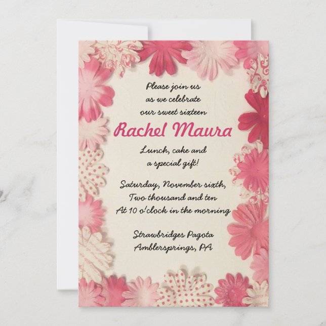 Flores De Papel Quente Rosa 16 16 Convite (Frente)