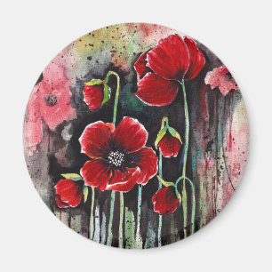 Flores De Papoila No Íman De Aquarela