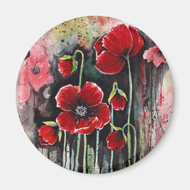 Flores De Papoila No Íman De Aquarela (Frente)