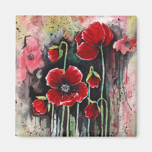 Flores De Papoila No Íman De Aquarela