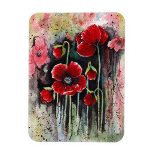 Flores De Papoila No Íman De Aquarela