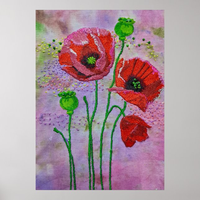 Flores de Papoula Vermelha Impressão de Arte em Tê (Frente)