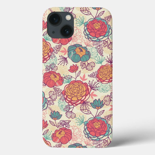 Flores de pénia e padrão das folhas (Verso)