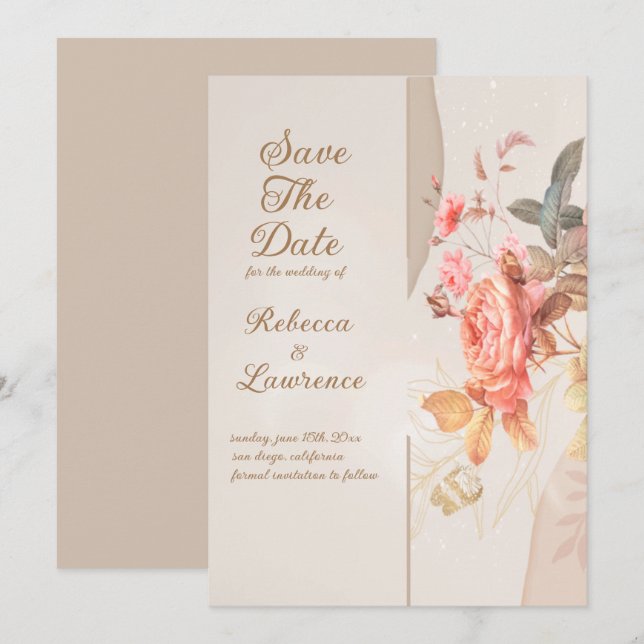 Flores de Pêssego Macio  Convite de Casamento Eleg (Frente/Verso)