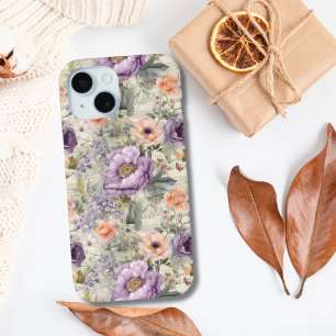 Flores de Pêssego Roxo Floral Vintage Shabby Chic