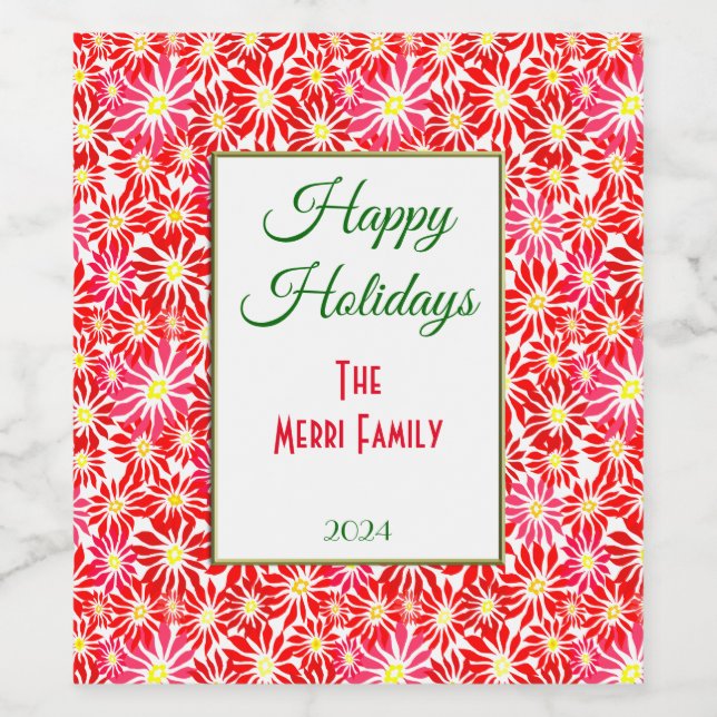 Flores de Poinsettia Vermelha Rótulo do Frasco de  (Rótulo Único)