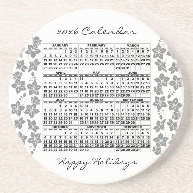 Flores de Porta copos de Calendário 2026 Branco (Frente)