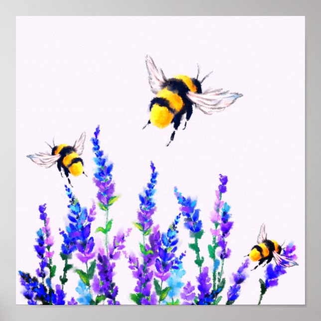 Flores de primavera e pintura de Poster de abelhas (Frente)