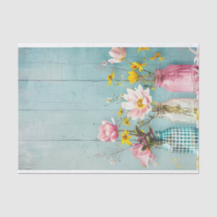 Flores de primavera em Papel Tecido Mason Jars