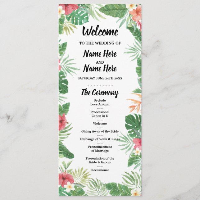 Flores de Programa de Casamento Tropical Aloha Pal (Frente)