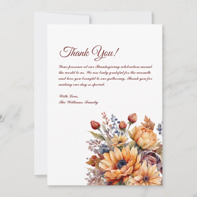 Flores de queda de aquarela de cartões de agradeci (Frente)