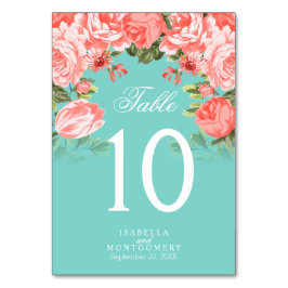 Flores de Teal e Coral | Cartões de Mesa