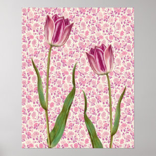Flores de Tulipas Magenta Rosa Vintage Poster