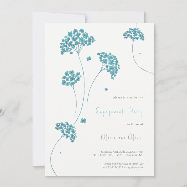 Flores de Turquesa Bonitas Convite à Festa de noiv (Frente)