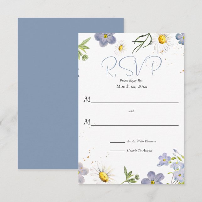 Flores de Verão Casamento Azul RSVP (Frente/Verso)