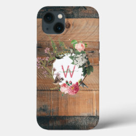 Flores De Vintagem De Madeira Rústica Monogramada