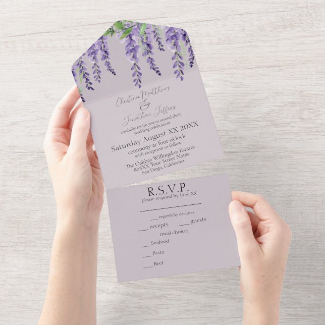Flores de Wistéria Roxa Elegante Casamento Lavanda (Aba destacável)