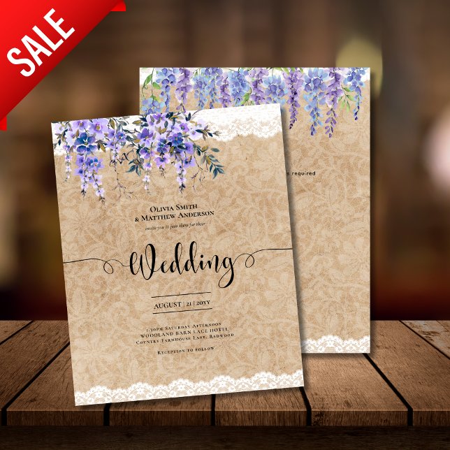 Flores de Wisteria Roxo Locação de Kraft Rustic (Criador carregado)