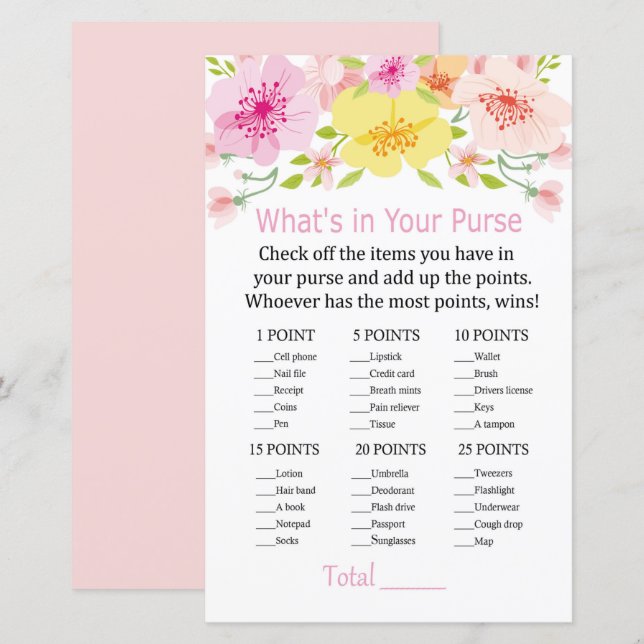 Flores delicadas O que há no seu jogo de bolsa (Frente/Verso)