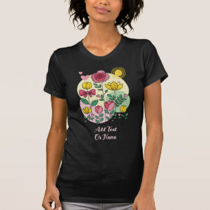Flores Desenhadas à Mão Rosa Amarelo - Camiseta Pe