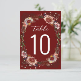 Flores Desenhadas Número da Tabela Boho Dark Red M