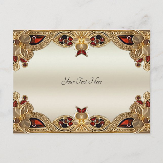 Flores Douradas Cartão Postal de Gema Vermelha (Frente)
