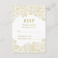 Flores Douradas na placa RSVP de Resposta Branca